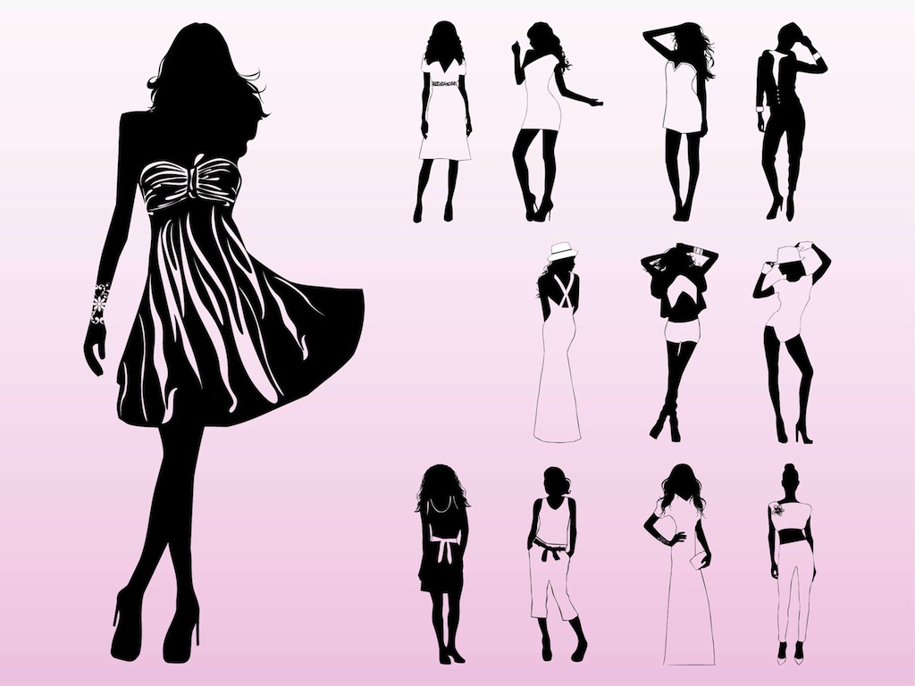 Fashion show model drawing big bow on back of dress clipart 