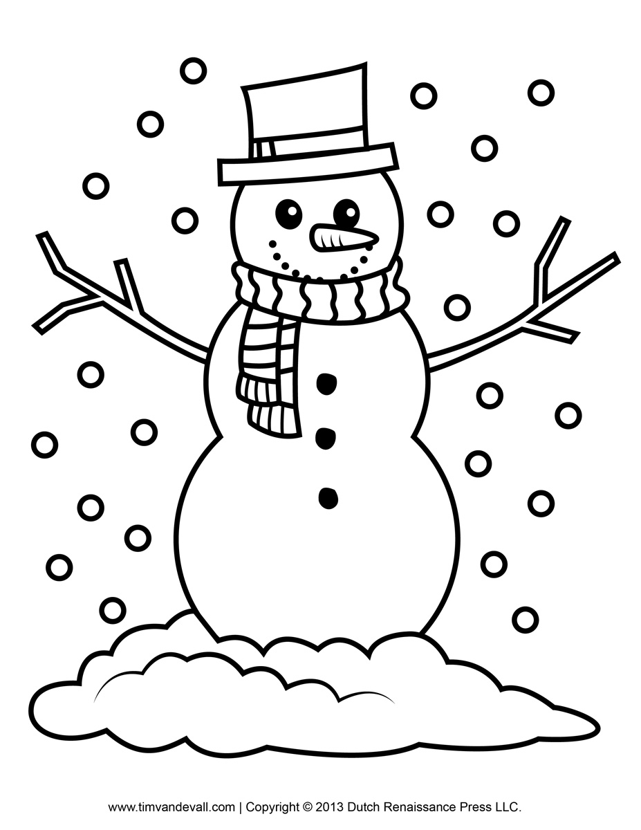 Black and white clipart snowman 