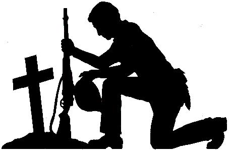 Silhouette clipart of policeman kneeling at cross 