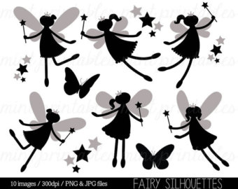 Silhouette fairy mushroom clipart 