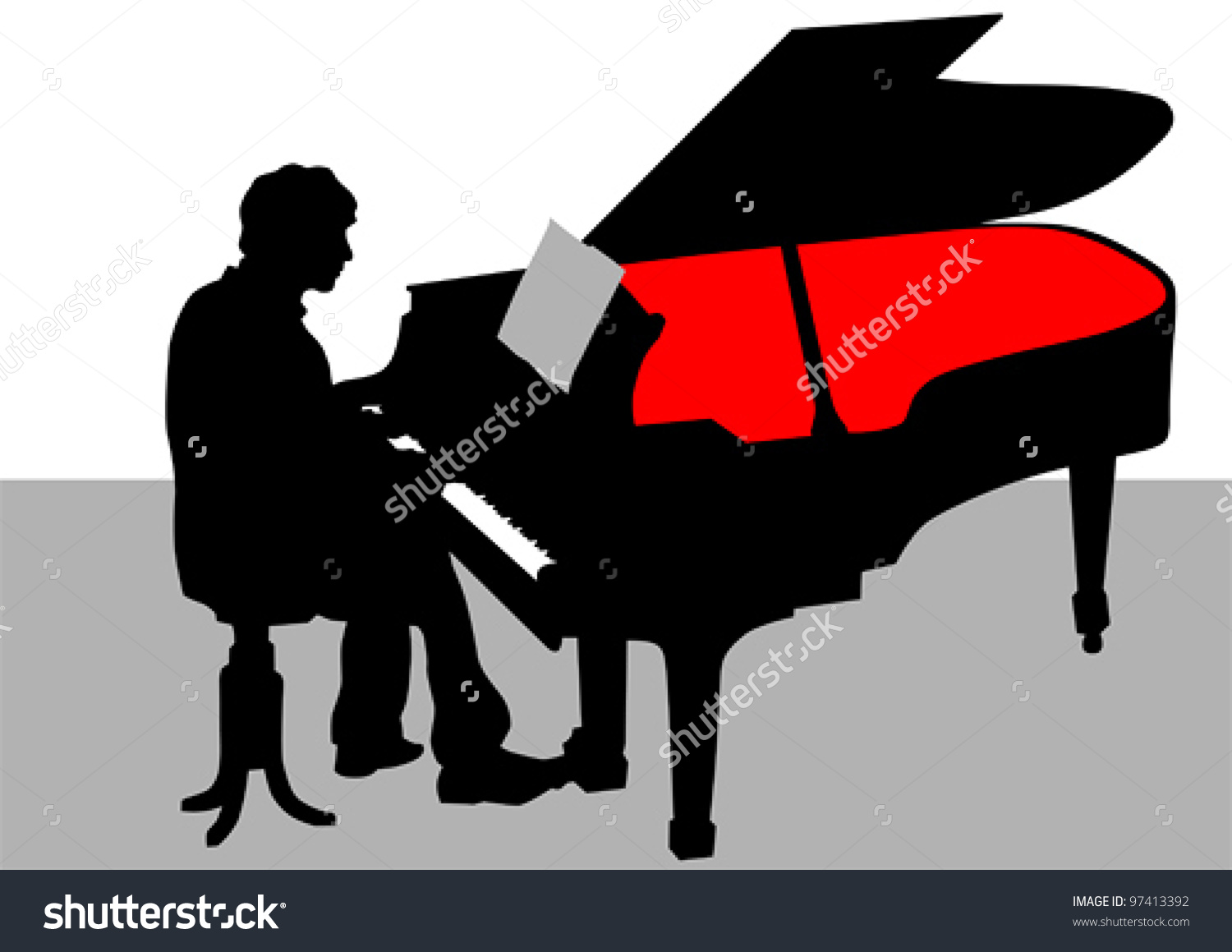 Man playing a grand piano clipart 