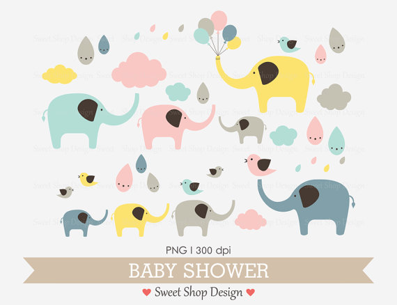 Baby Shower Clip Art, Baby Clip Art, Digital Clip Art, Elephant 
