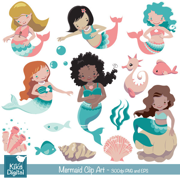 Mermaid clipart little mermaid clip art under the sea by DigiKika 