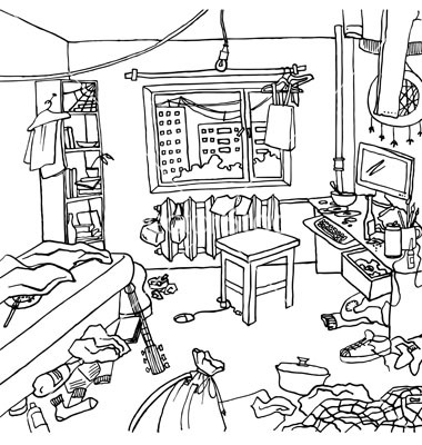 Messy room clipart black and white 