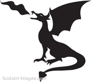 fire breathing dragon clipart black and white