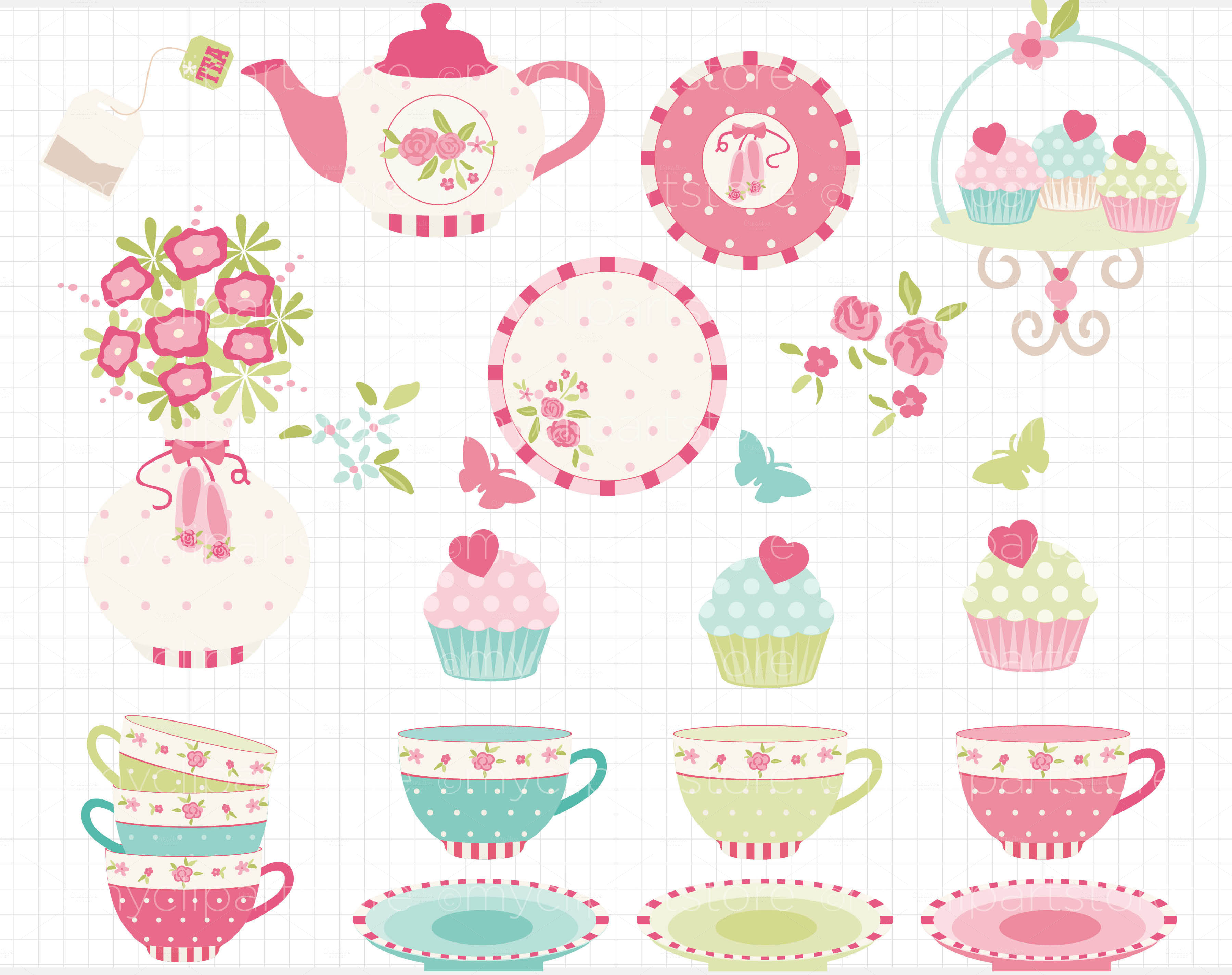 Tea Party Border Clip Art - Martorano