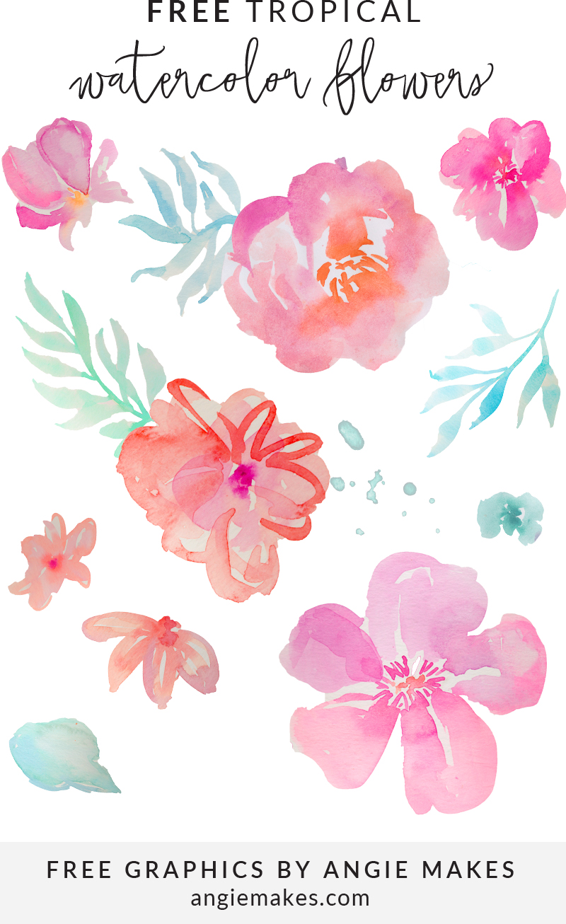 Free Tropical Watercolor Flower Clip Art by 