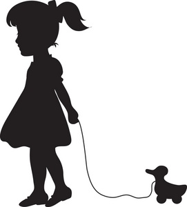 little girl walking dog silhouette