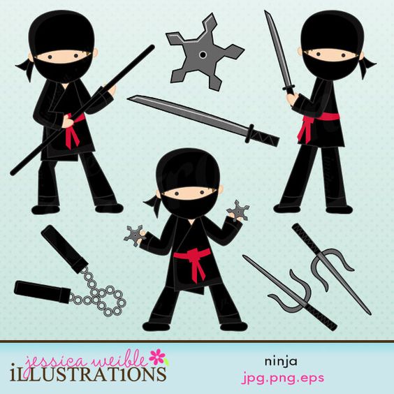Ninja clipart set comes with 7 graphics including: 3 Ninjas in 