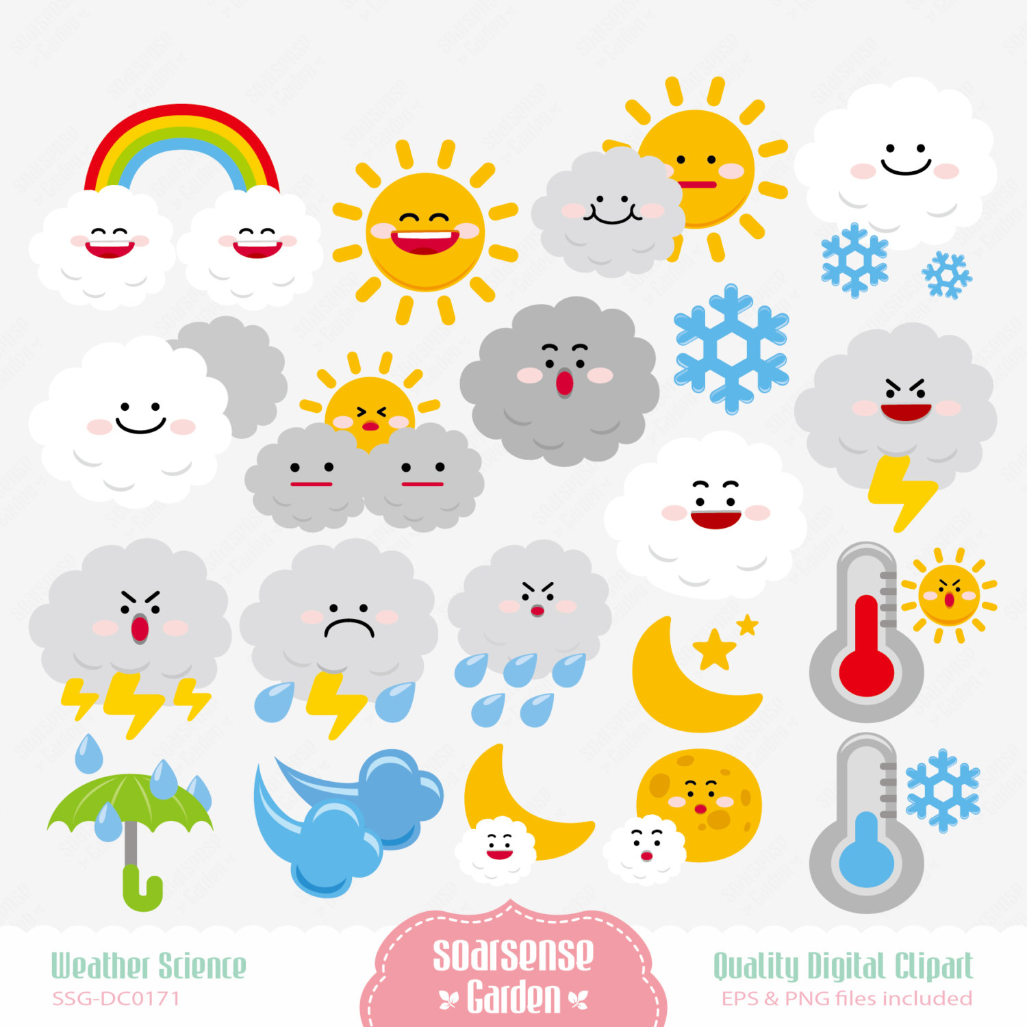 Weather Clipart Weather Graphics Rainbow Clipart Commercial Etsy Images