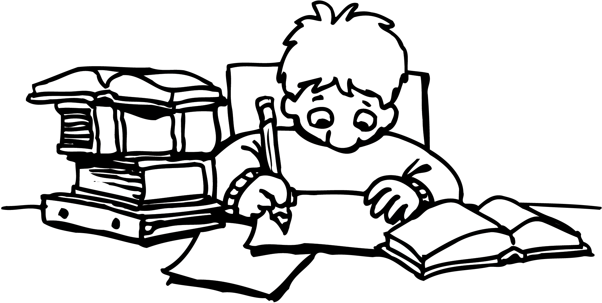 Boy studying clipart black and white 
