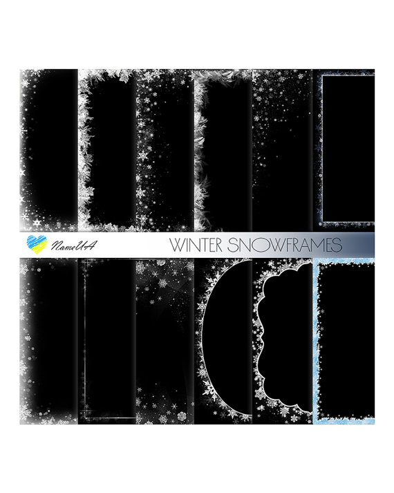 Set of 12 Snow Frames. Cute Christmas Snowfall Sparkle by NameUA 