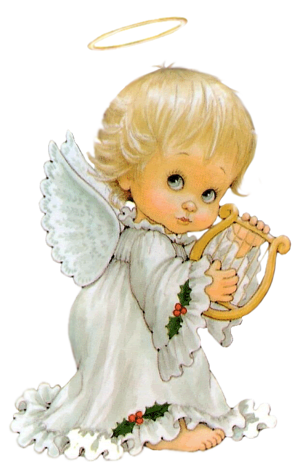 Cute Angel with Harp Free PNG Clipart Picture 