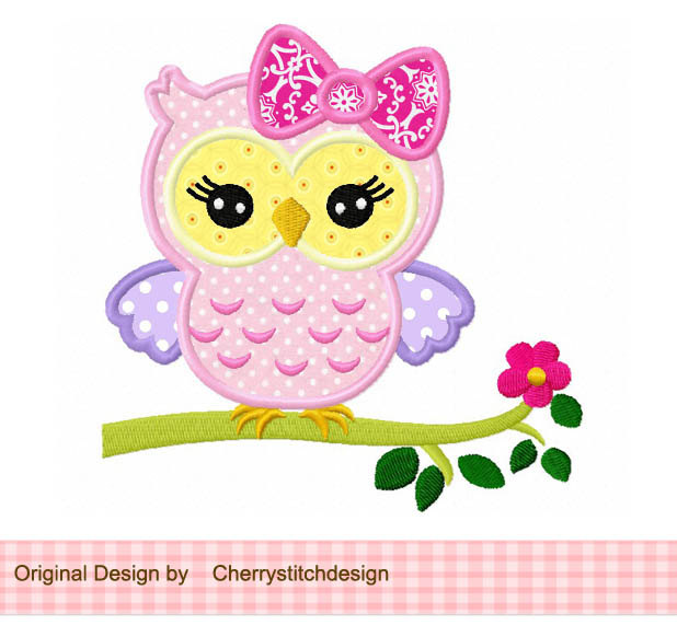 Cute girly owl on a limbowl girlowl with by CherryStitchDesign 