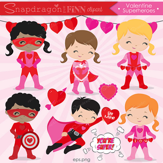 Valentine Superhero Clipart Valentine clipart by snapdragonandfinn 