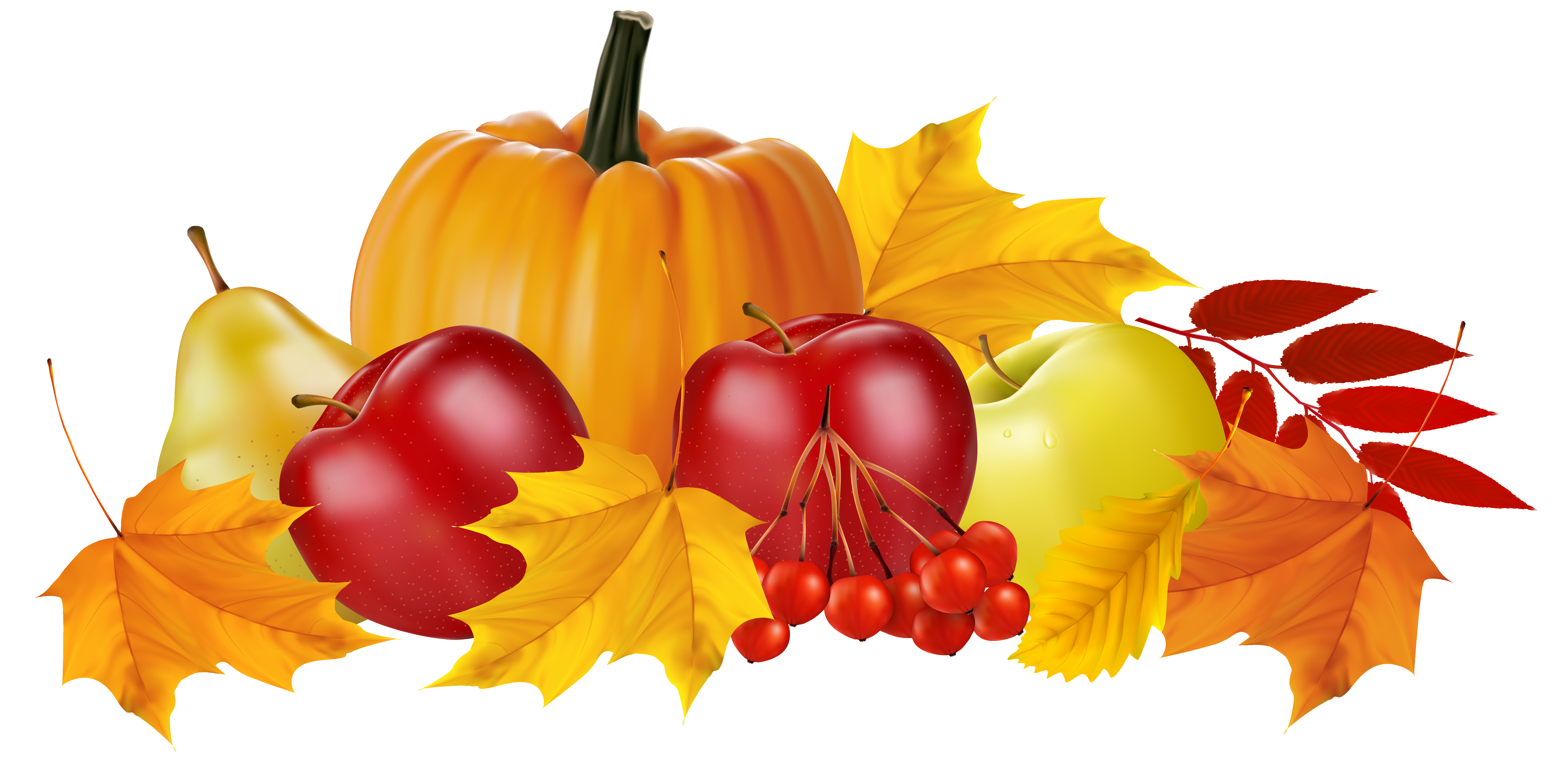 Autumn Pumpkin and Fruits PNG Clipart Image 