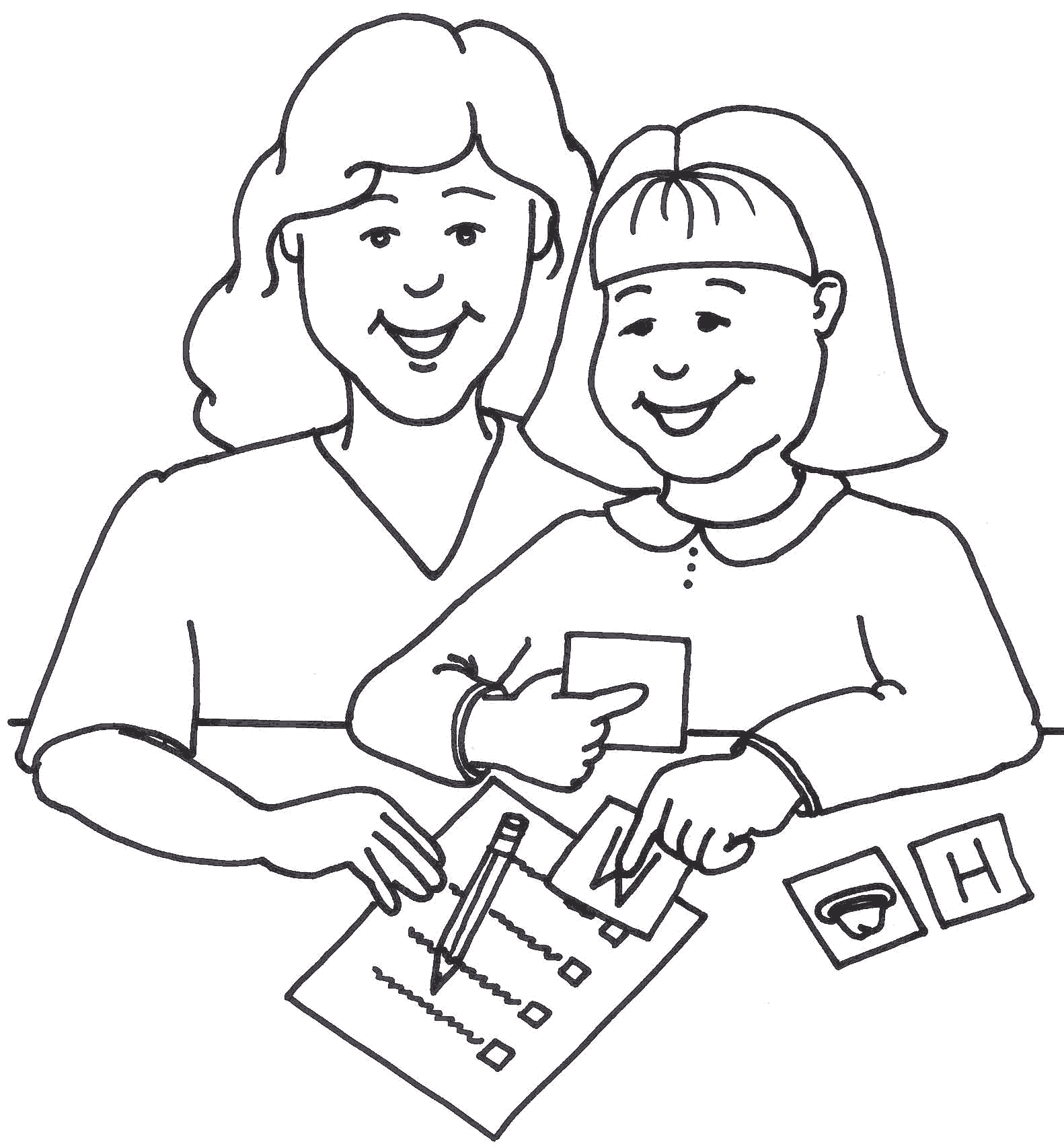 children learning clipart black and white