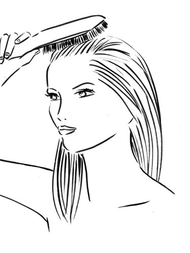 girl brushing hair clipart black and white