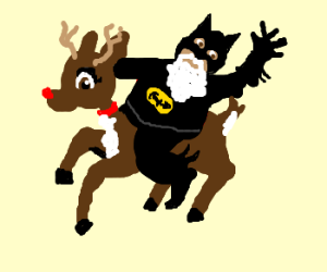 Bad santa rides a reindeer 
