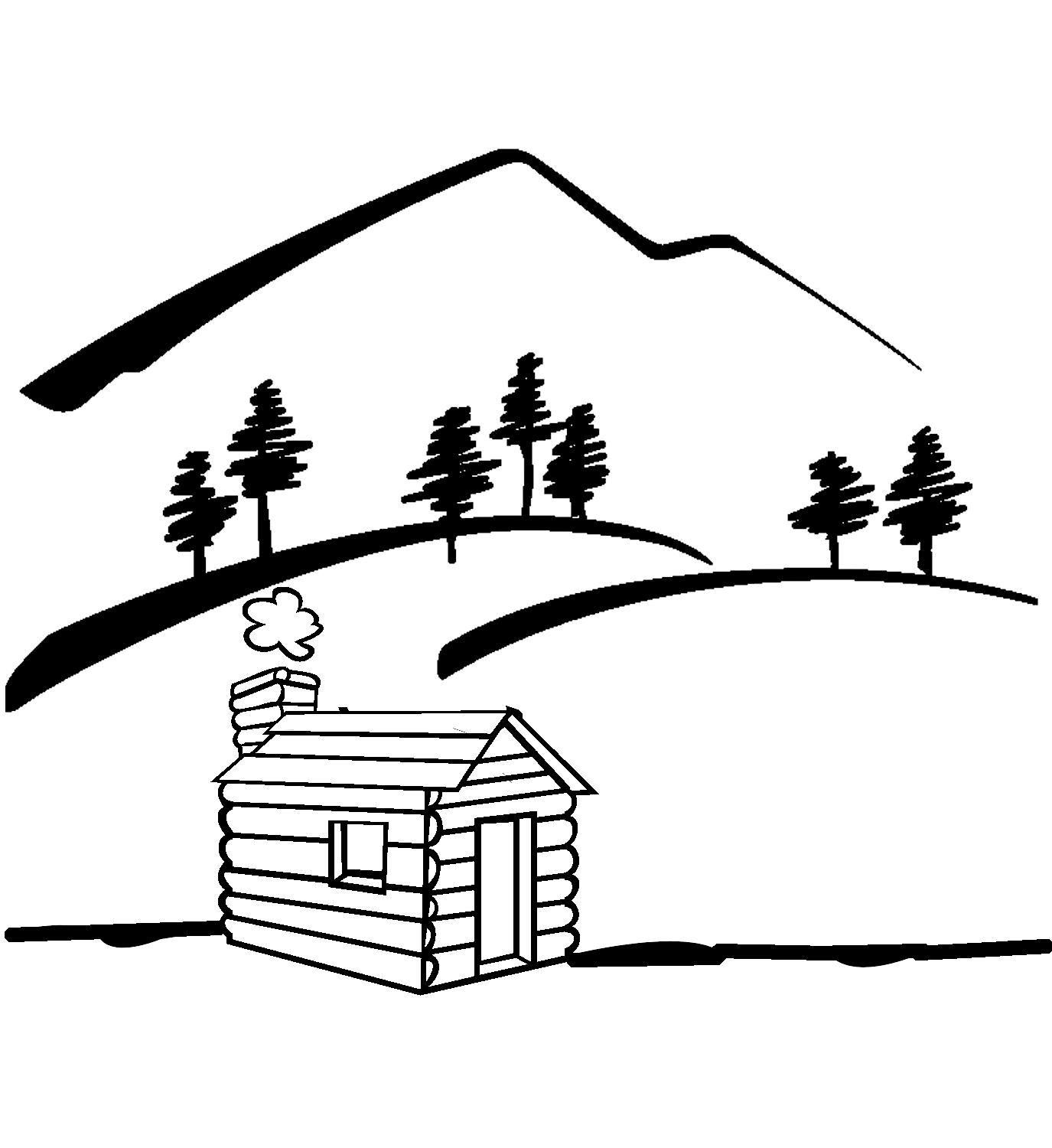 clipart black and white cabin - Clip Art Library