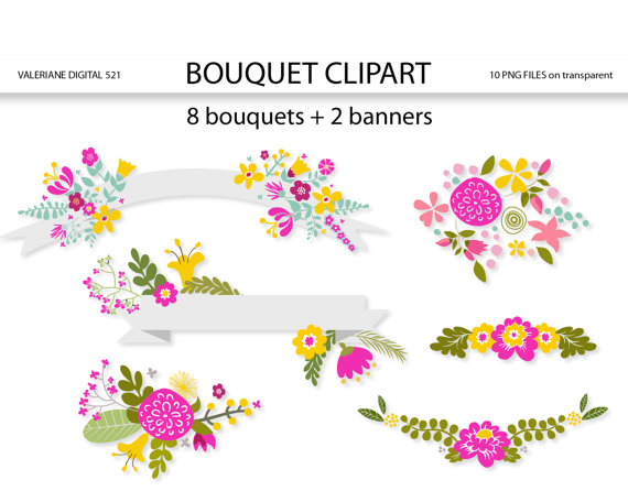 Items similar to Bouquet clipart, banner clip art, floral clipart 