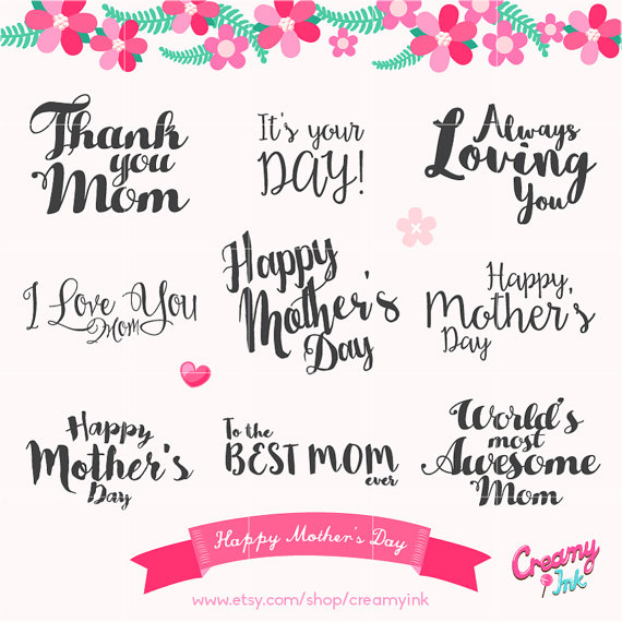 Happy Mother&Day Typography Digital Vector Clip art / Mothers - Clip ...