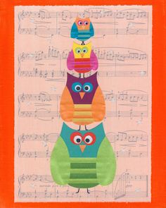 Retro Owls clip art 