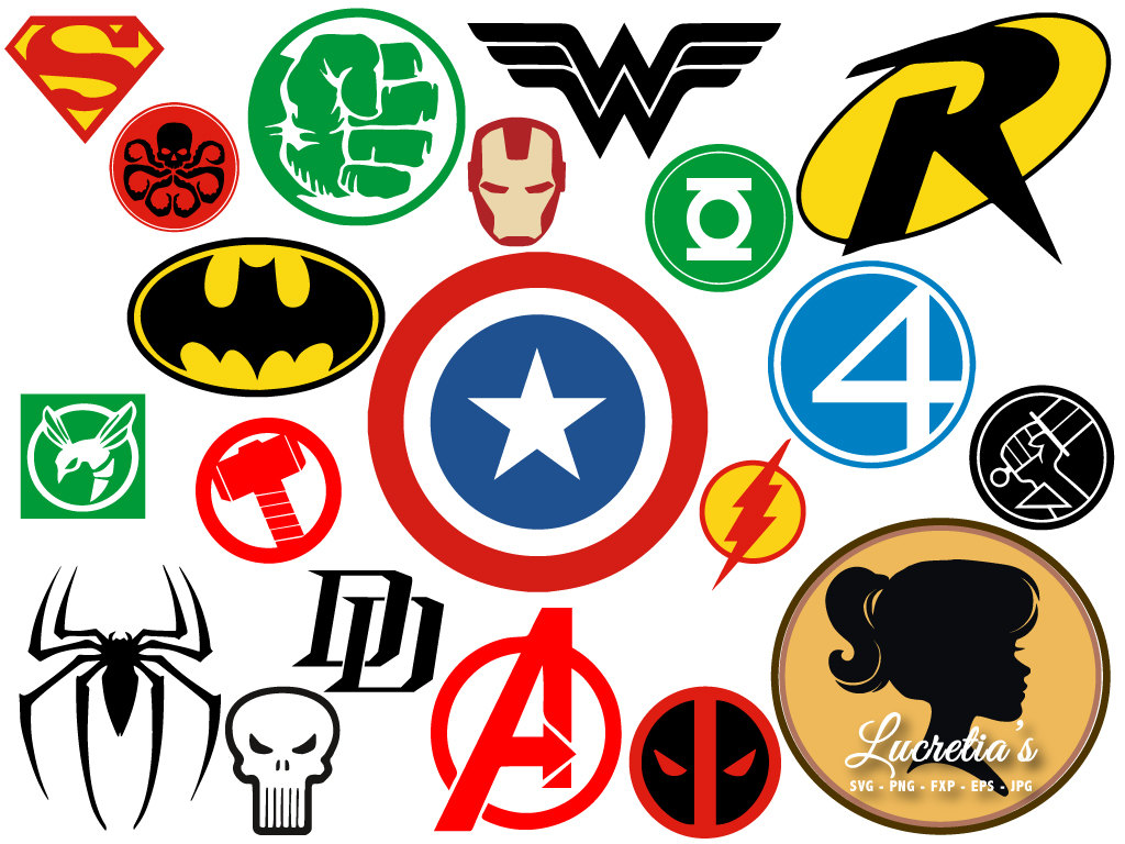Superheroes logos clipart 