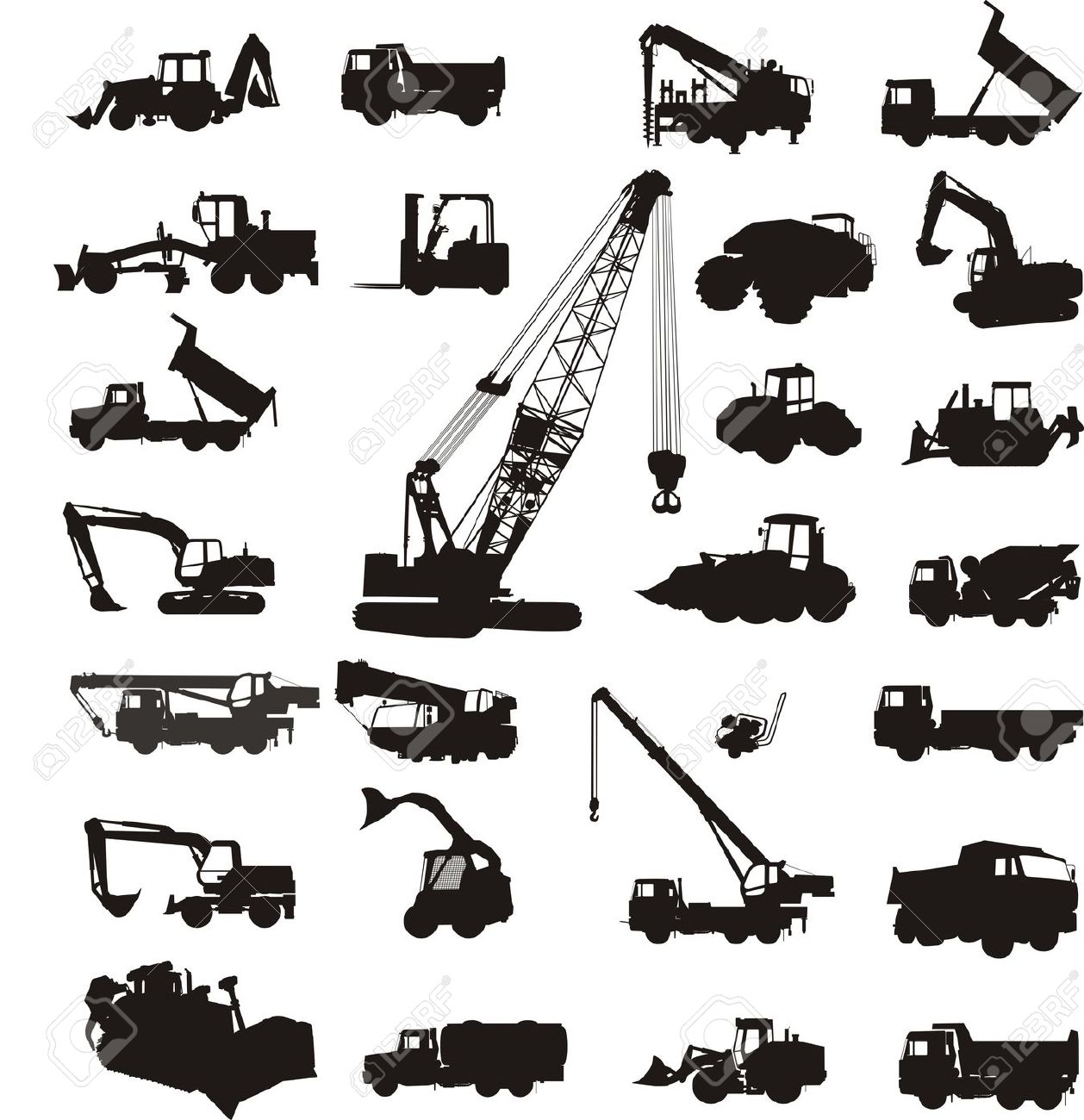Construction equipment clipart black and white 