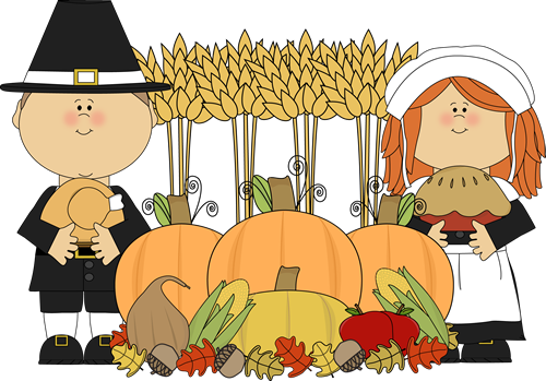 Pilgrims and Thanksgiving Harvest Clip Art 