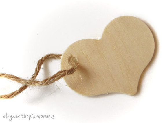 75 Natural Wood Heart Gift Tags 2 5/16 wide Small by wrapworks 