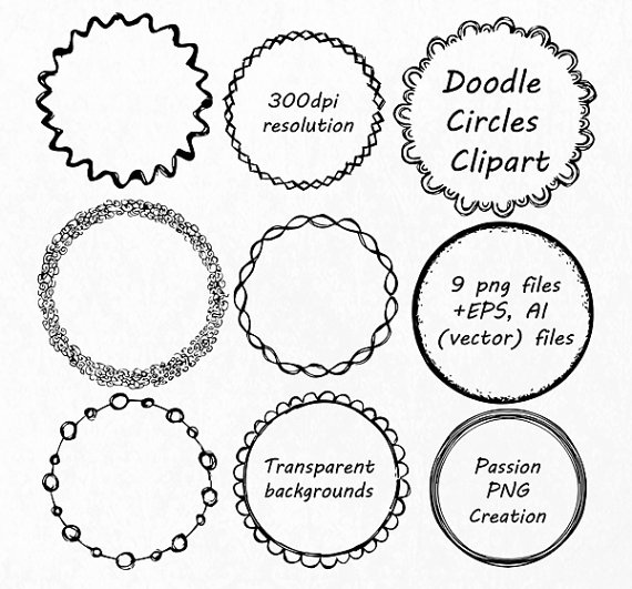 Doodle Circle Clipart Hand drawn Circle Frames Clip art PNG by 