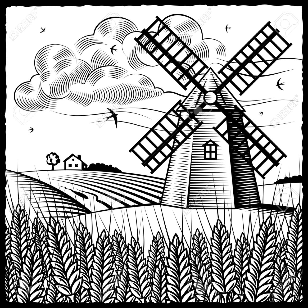 Countryside clipart black and white 