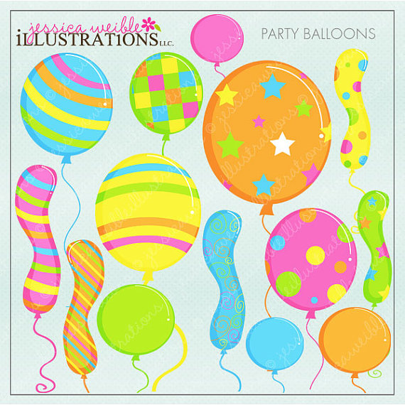 Party Balloons Cute Digital Clipart for Card by JWIllustrations 