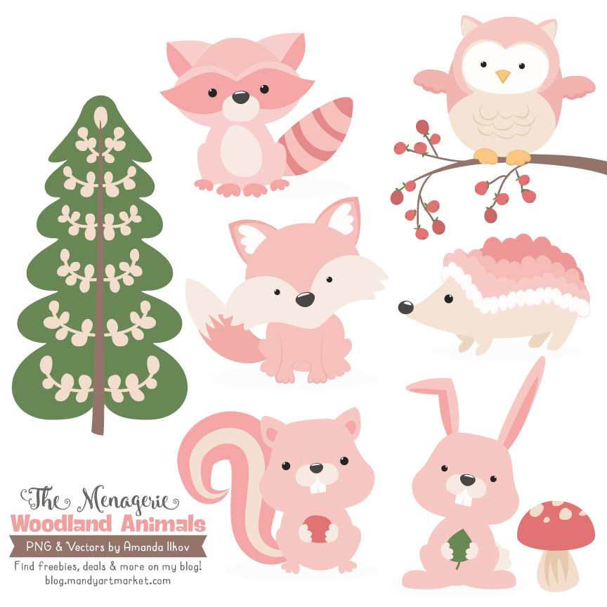 Woodland Animals Clipart in Soft Pink – Mandy Art Market 