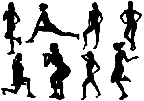 Women Exercise Vector Graphics DownloadSilhouette Clip Art 