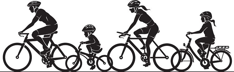 Silhouette clipart of kids riding bikes 