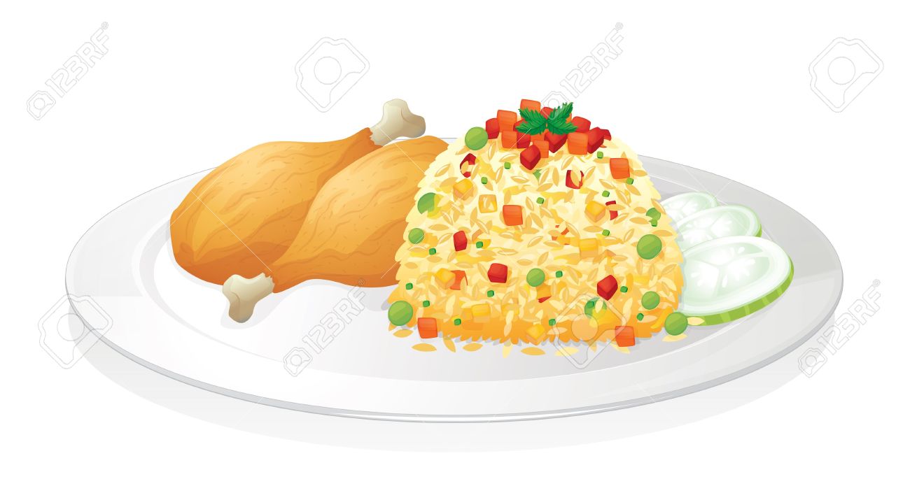 Plate Of Food With Chicken Clipart Bw