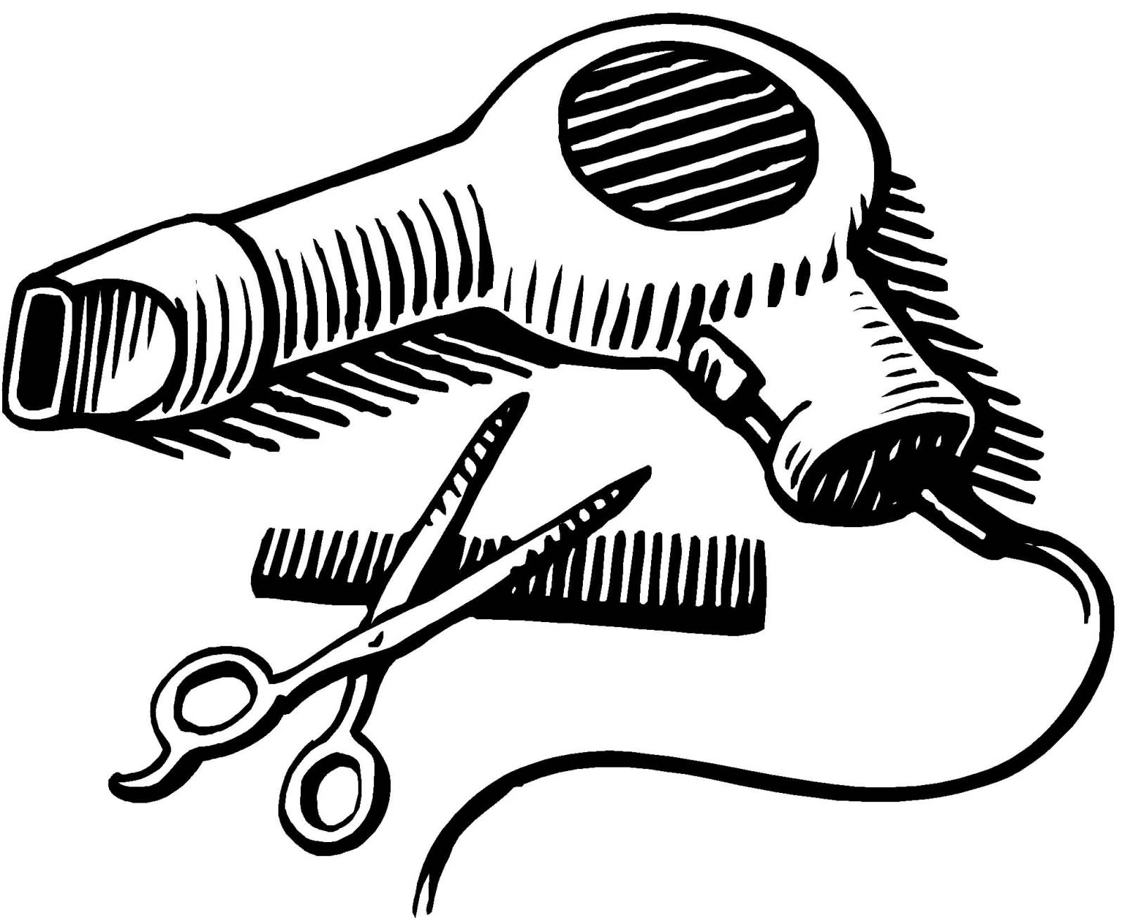 Blow dryer and scissors clipart 