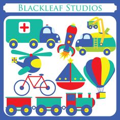 Transportation Clip Art Clipart with Car, Truck, Train, Helicopter 