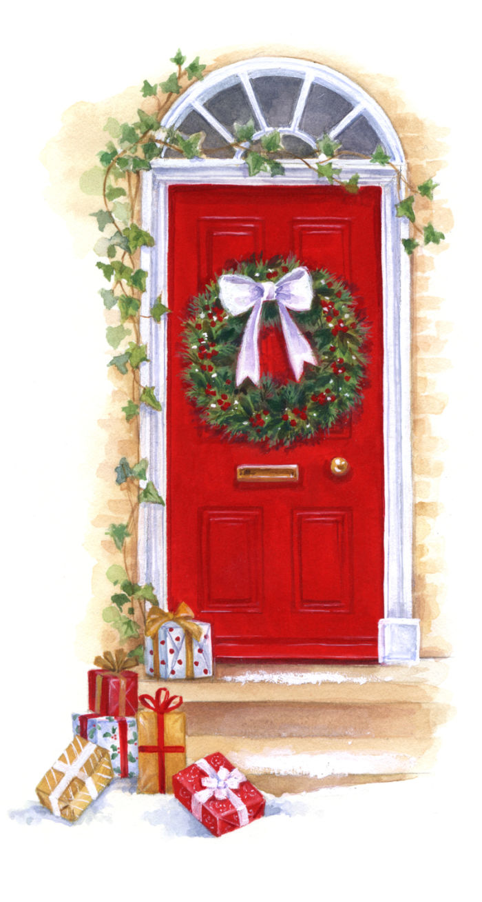 christmas red door illustration - Clip Art Library
