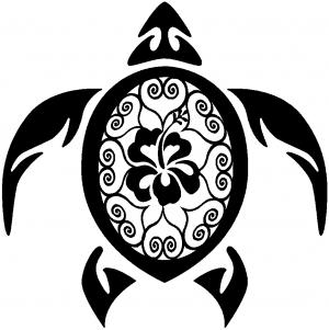Hawaiian sea turtle and flowers clipart 