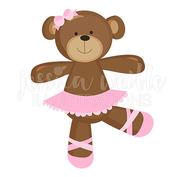 Ballerina Bear Cute Digital Clipart, Ballet Bear Clip art, Ballet 