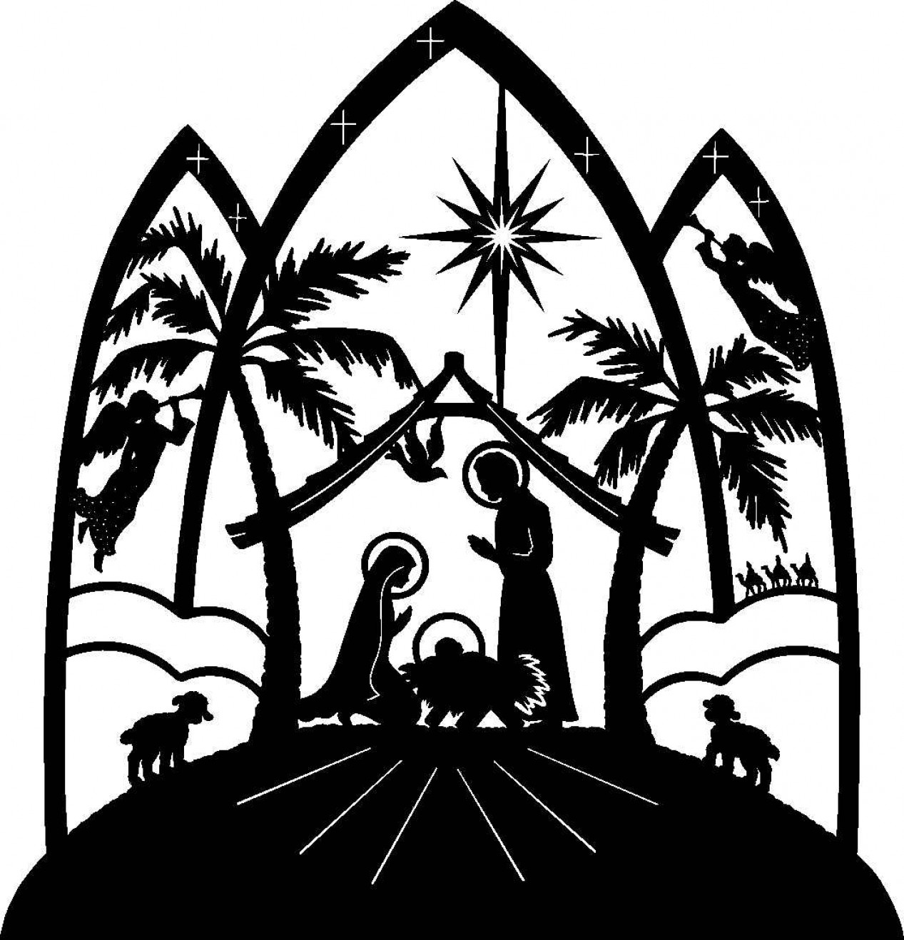 Top Christmas Nativity Clipart Black And White Image 