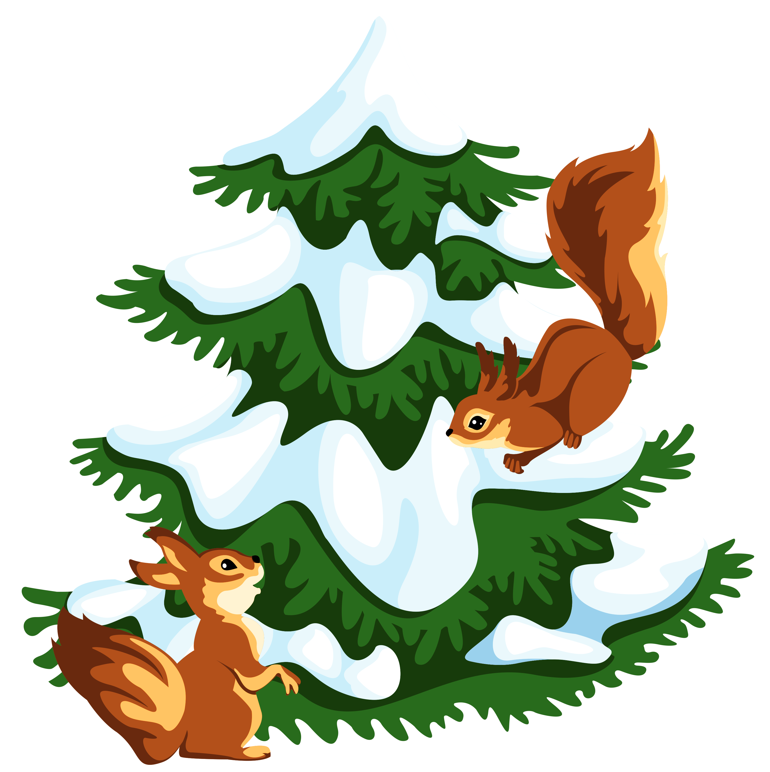 Transparent Snowy Tree with Squirrels PNG Clipart 