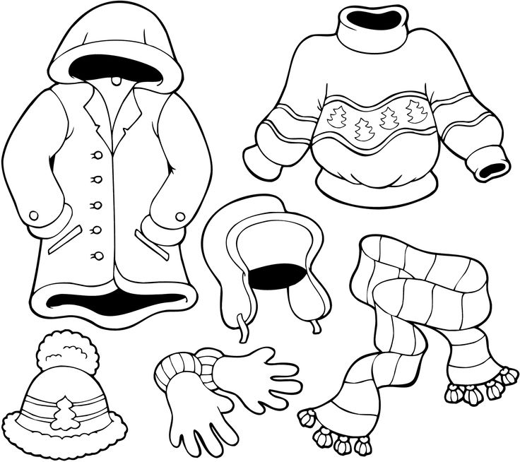 Winter clothes black and white clipart 