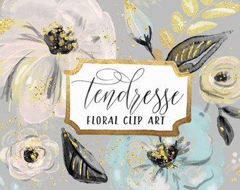 Floral Clip Art Hand Painted Blush Flowers Glitter by Bloomsical 