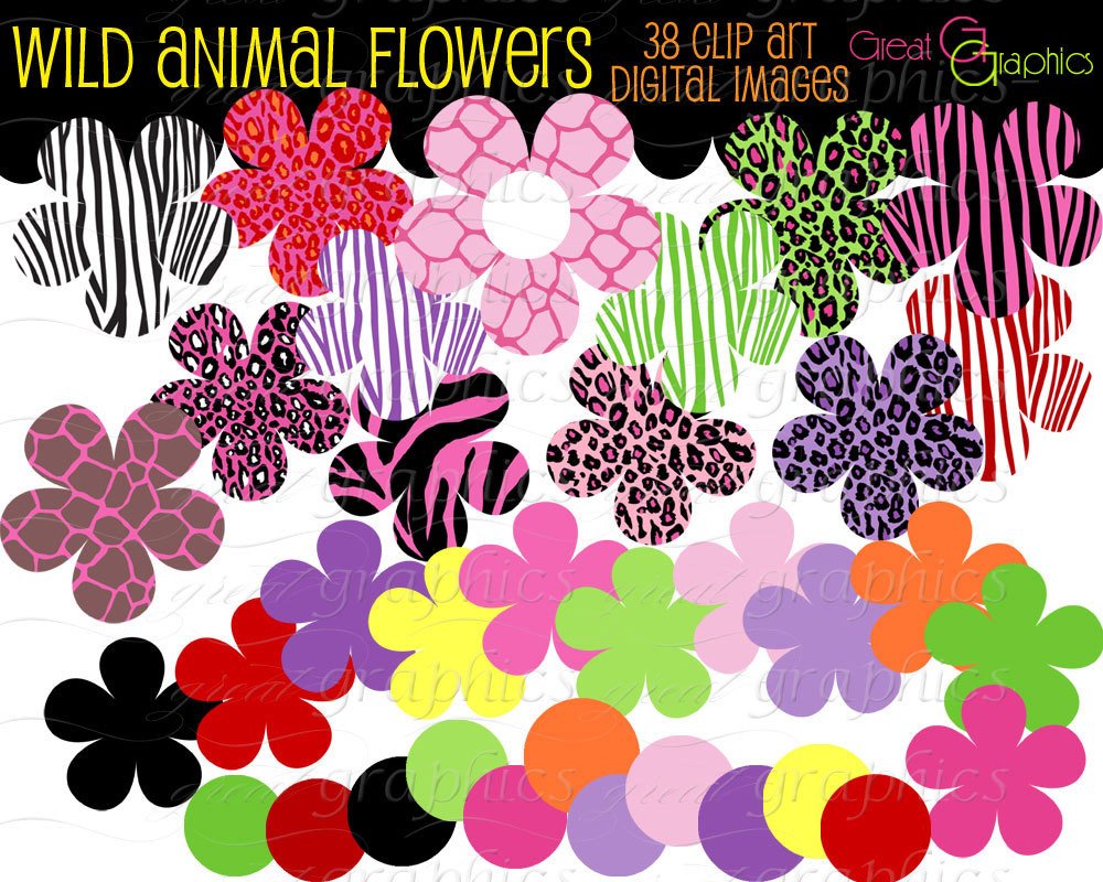 Animal Print Digital Clip Art Flower Clipart Printable 