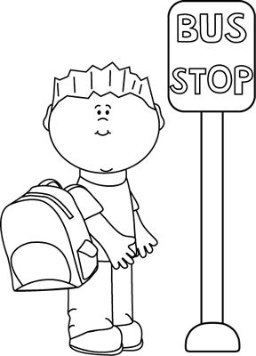 School bus stopping clipart black and white 
