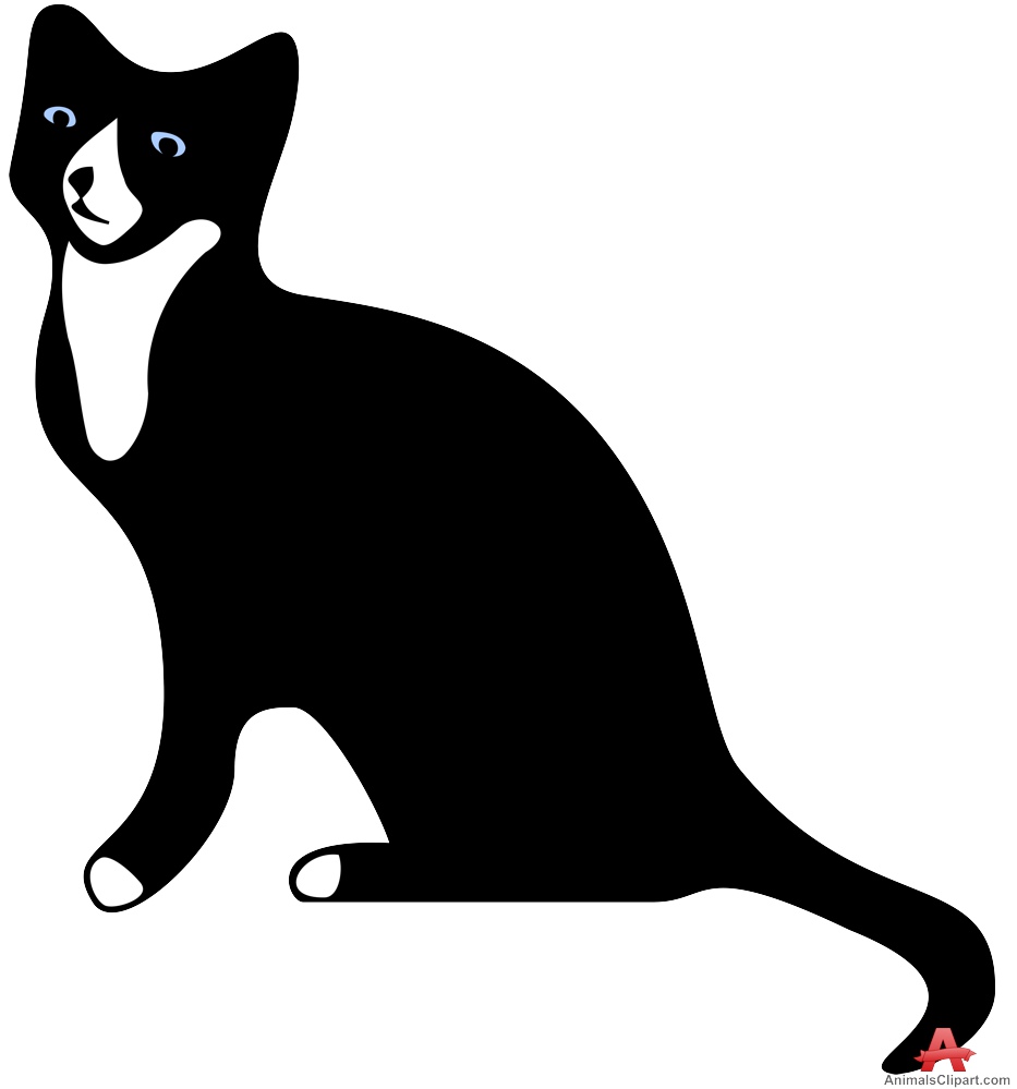 Black Cat with White Chest Clipart 